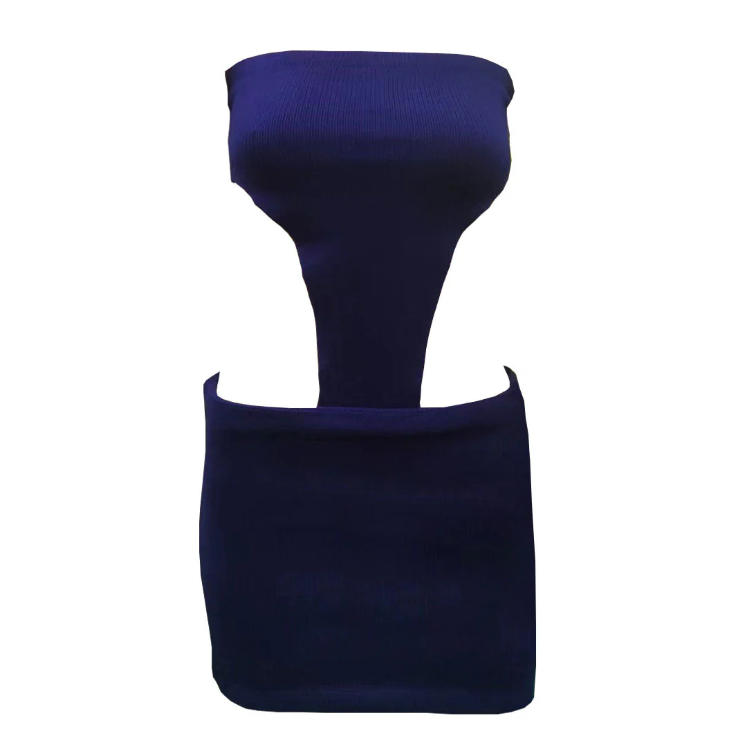 Alluring Cut Out Bodycon Strapless Mini Dress - Navy Blue - Image 3