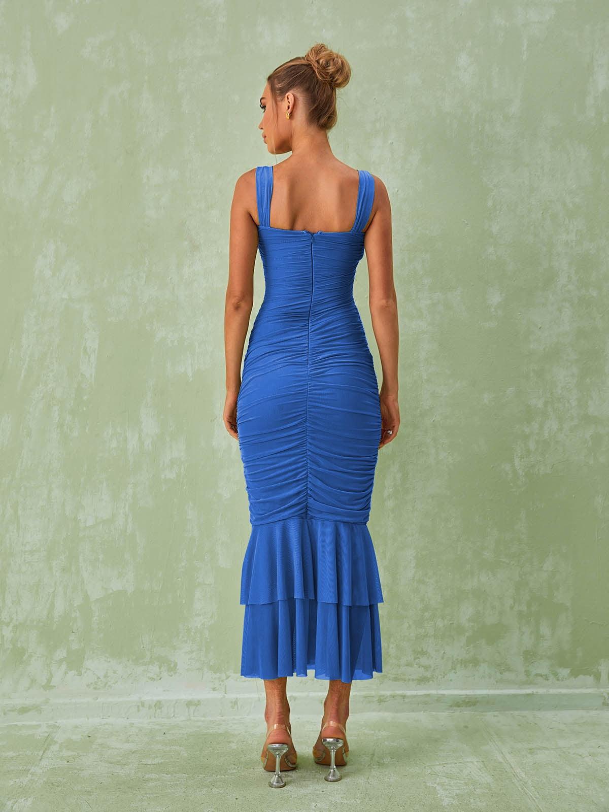 Eri Ruched Mesh Maxi Dress In Blue - Image 5