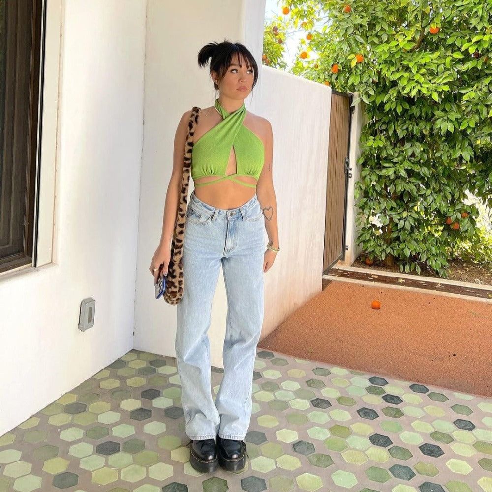 Febe Criss Cross Halter Crop Top - Image 8