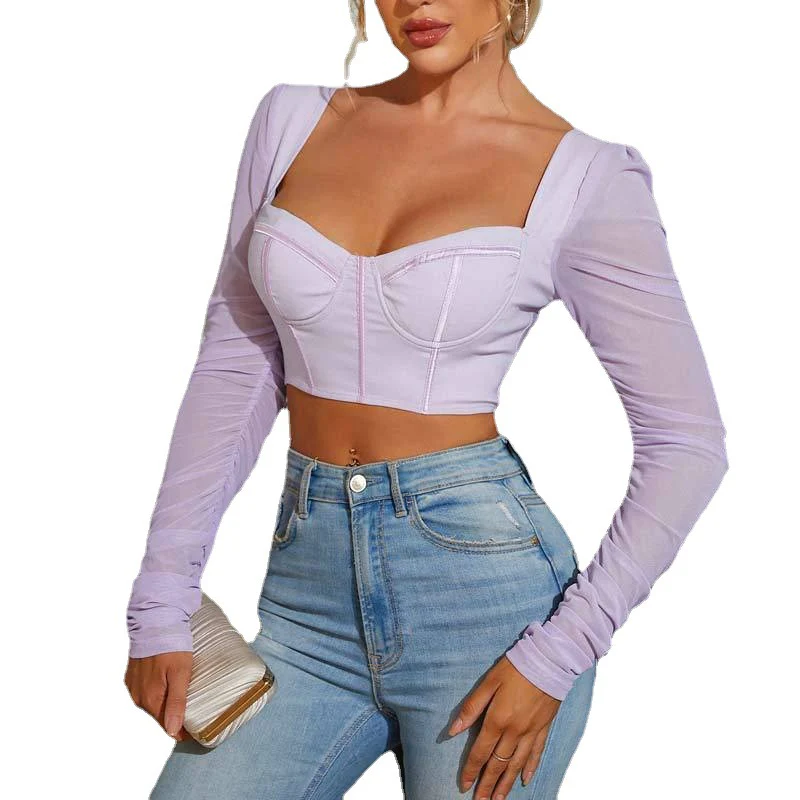 Fern Puff Long Sleeve Ruched Corset Top - Image 10