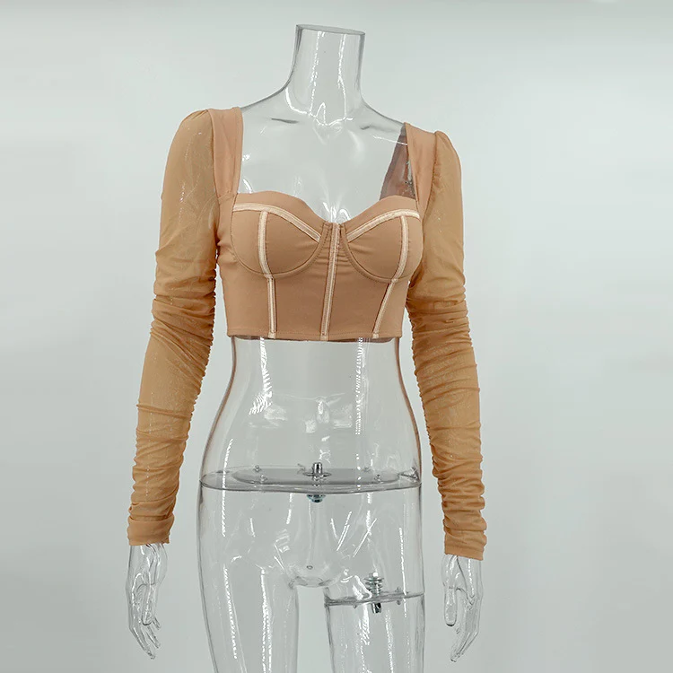 Fern Puff Long Sleeve Ruched Corset Top - Image 15