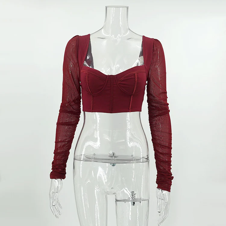 Fern Puff Long Sleeve Ruched Corset Top - Image 20