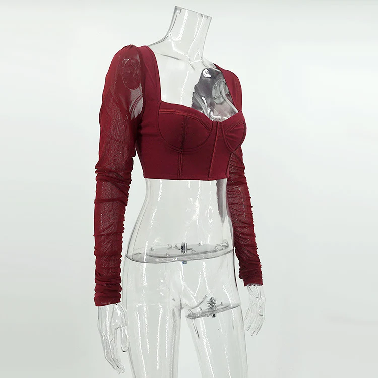 Fern Puff Long Sleeve Ruched Corset Top - Image 24