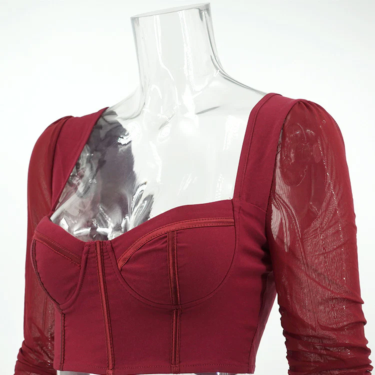 Fern Puff Long Sleeve Ruched Corset Top - Image 3