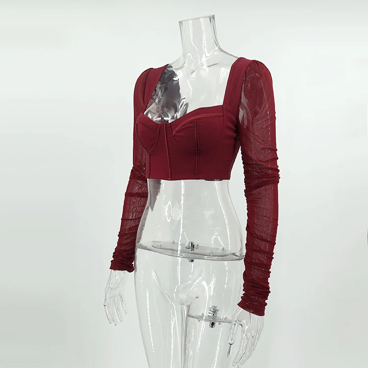 Fern Puff Long Sleeve Ruched Corset Top - Image 4