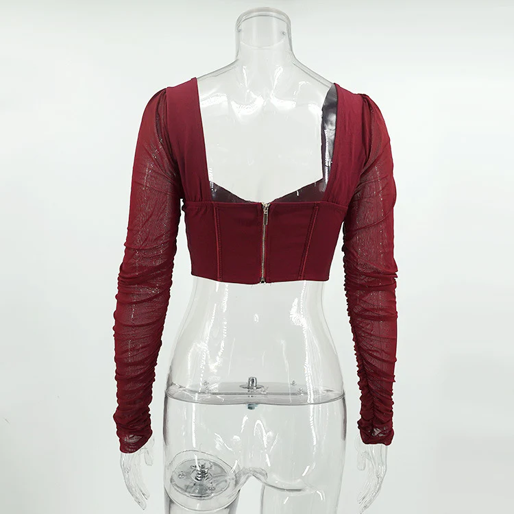 Fern Puff Long Sleeve Ruched Corset Top - Image 9