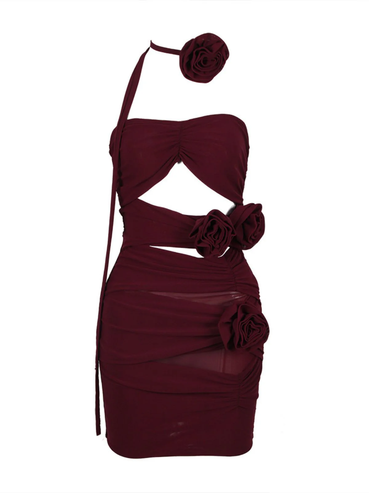 Inara Strapless Mesh Cutout Mini Dress In Wine - Image 6