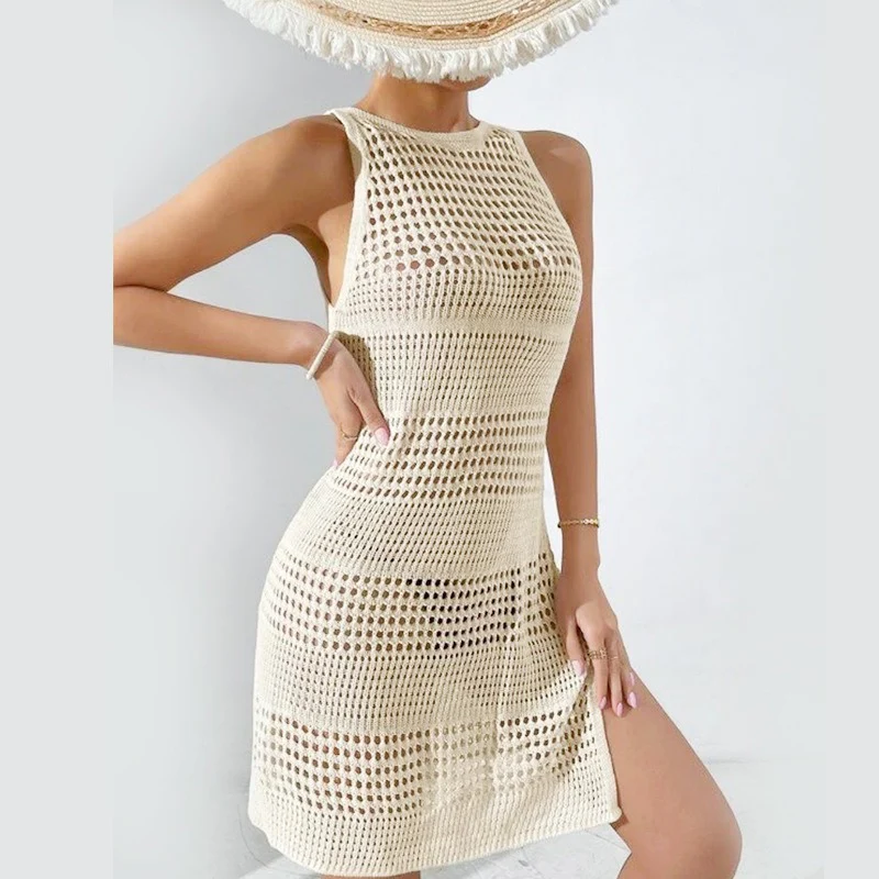 Knitted Hollowed-Out Swimsuit Smock - Image 3