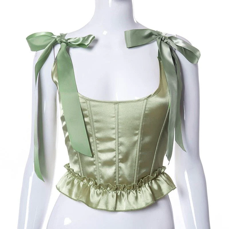 Lee Lee Ruffle Bow Tie Corset Crop Top - Image 5