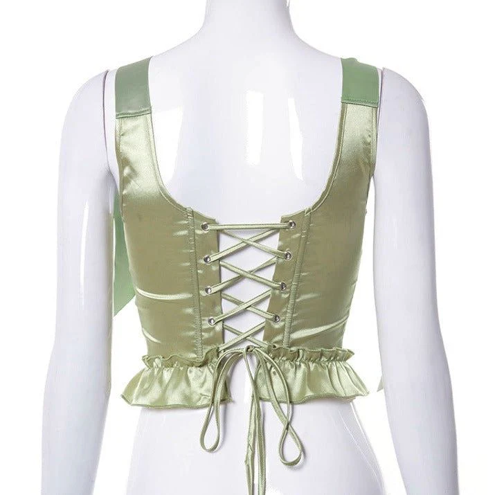 Lee Lee Ruffle Bow Tie Corset Crop Top - Image 6