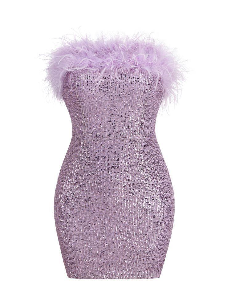 Marin Strapless Feather Sequin Mini Dress In Violet - Image 7