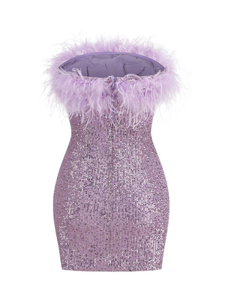 Marin Strapless Feather Sequin Mini Dress In Violet - Image 8