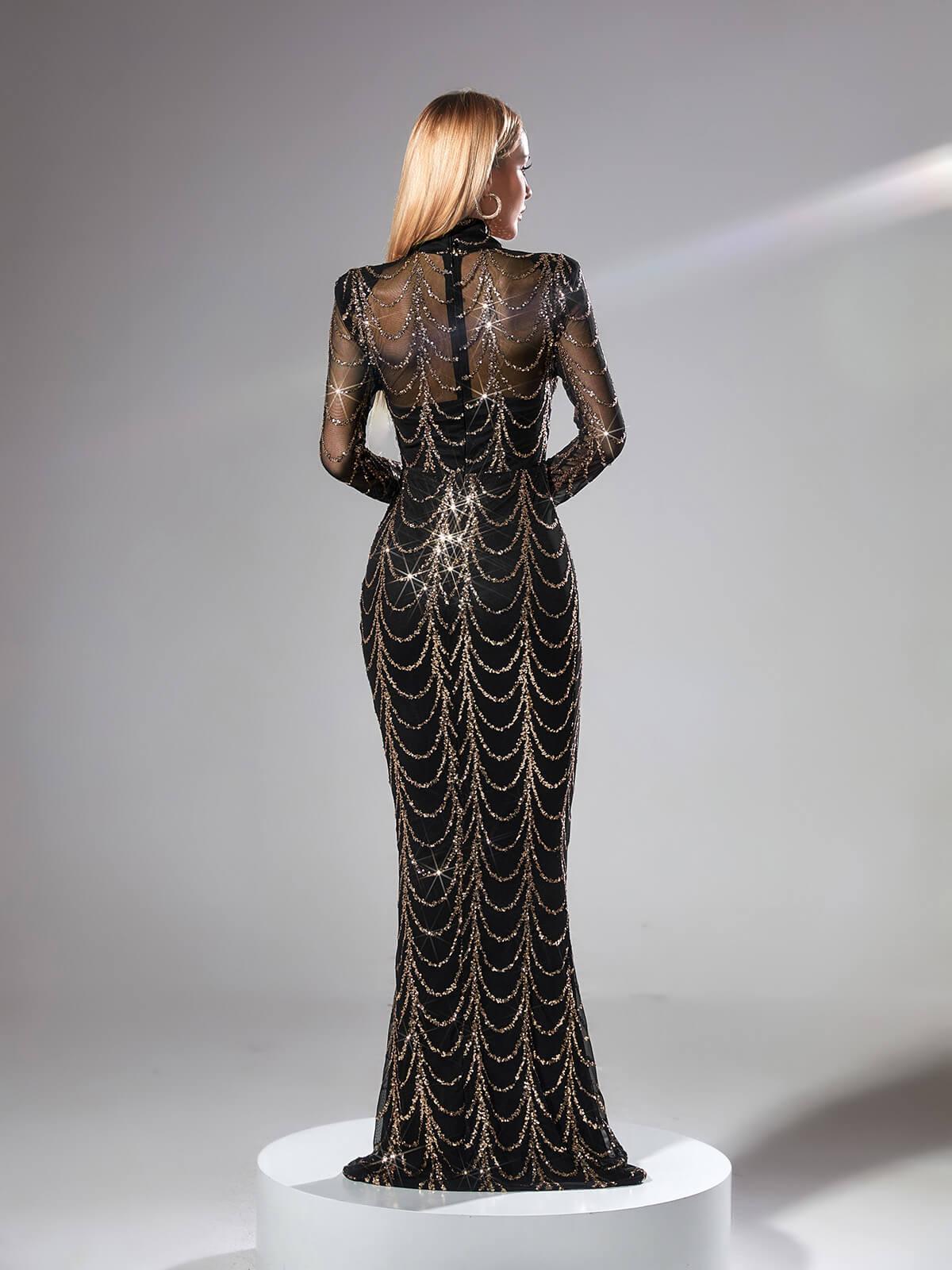 Melisande Long Sleeve Sequin Maxi Dress In Black - Image 5