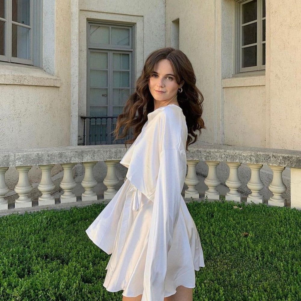 Paradise City Button Front Satin Blouse & Self Belted Skirt Set - Image 5