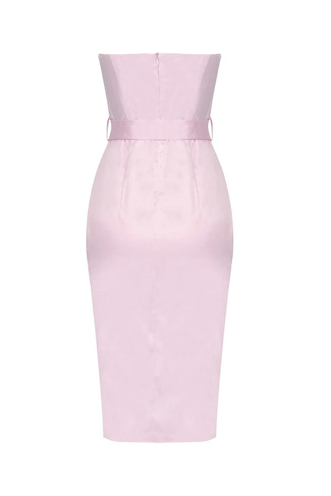 Rhinestone Sweetheart Strapless Satin Mini Cocktail Party Dress - Pink - Image 4