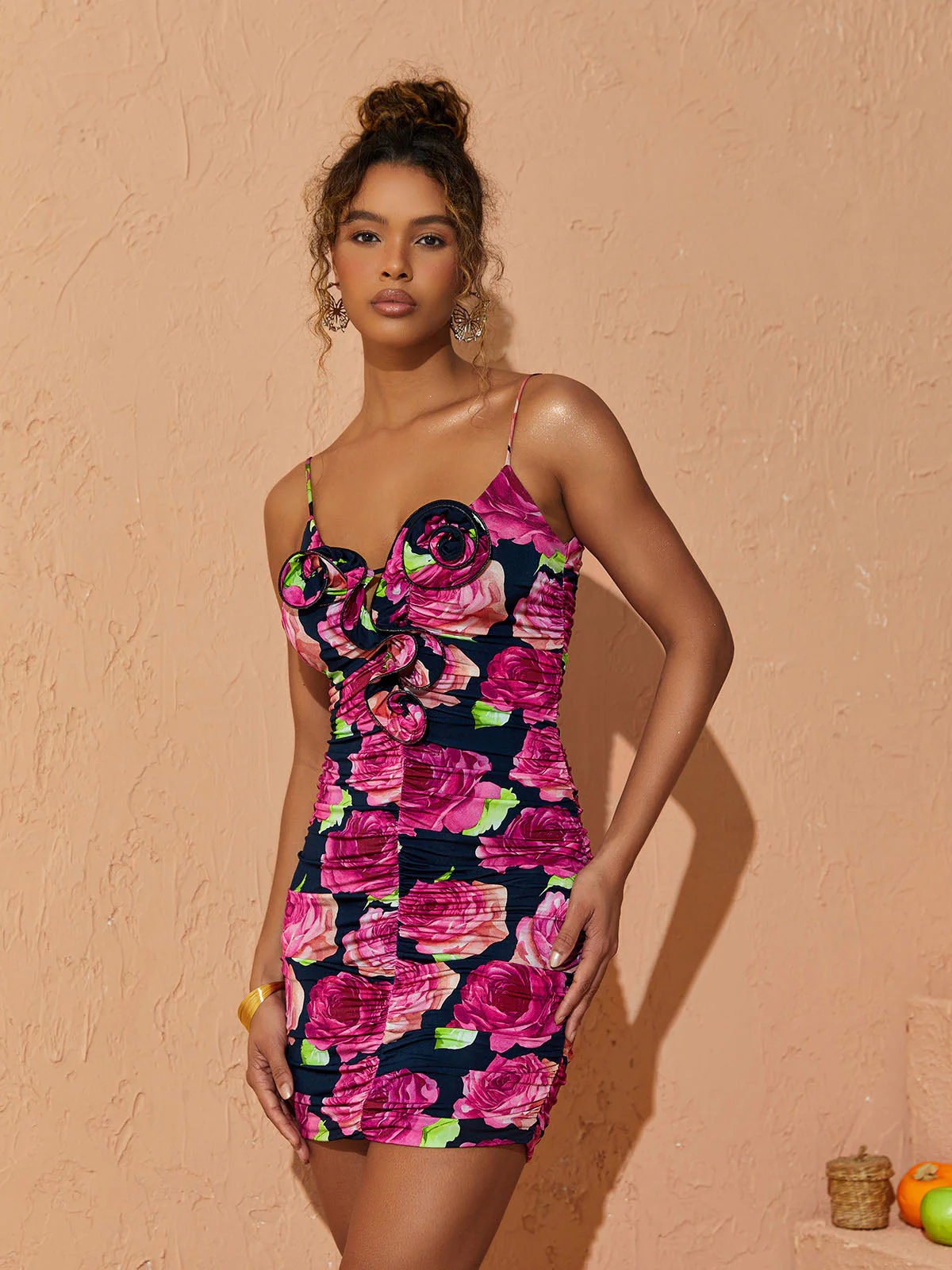 Sachi Rose Printed Ruched Mini Dress - Image 3