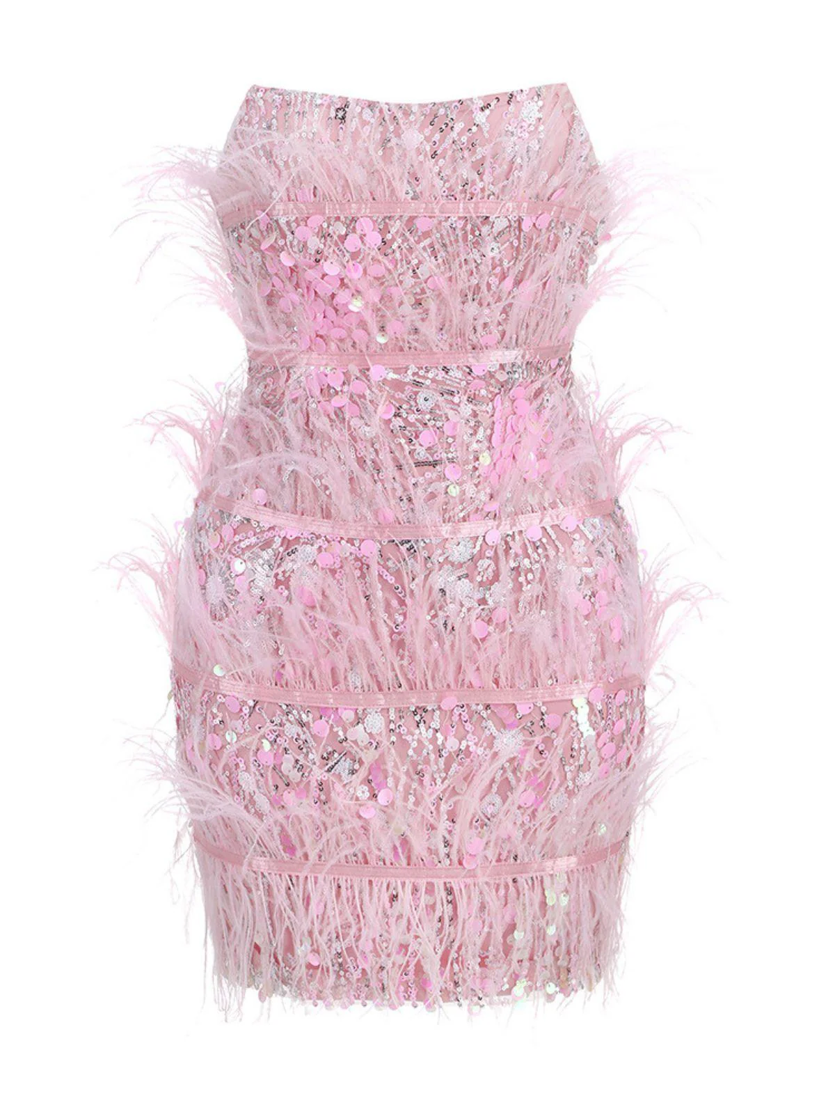 Senara Strapless Sequin Feather Mini Dress - Image 6