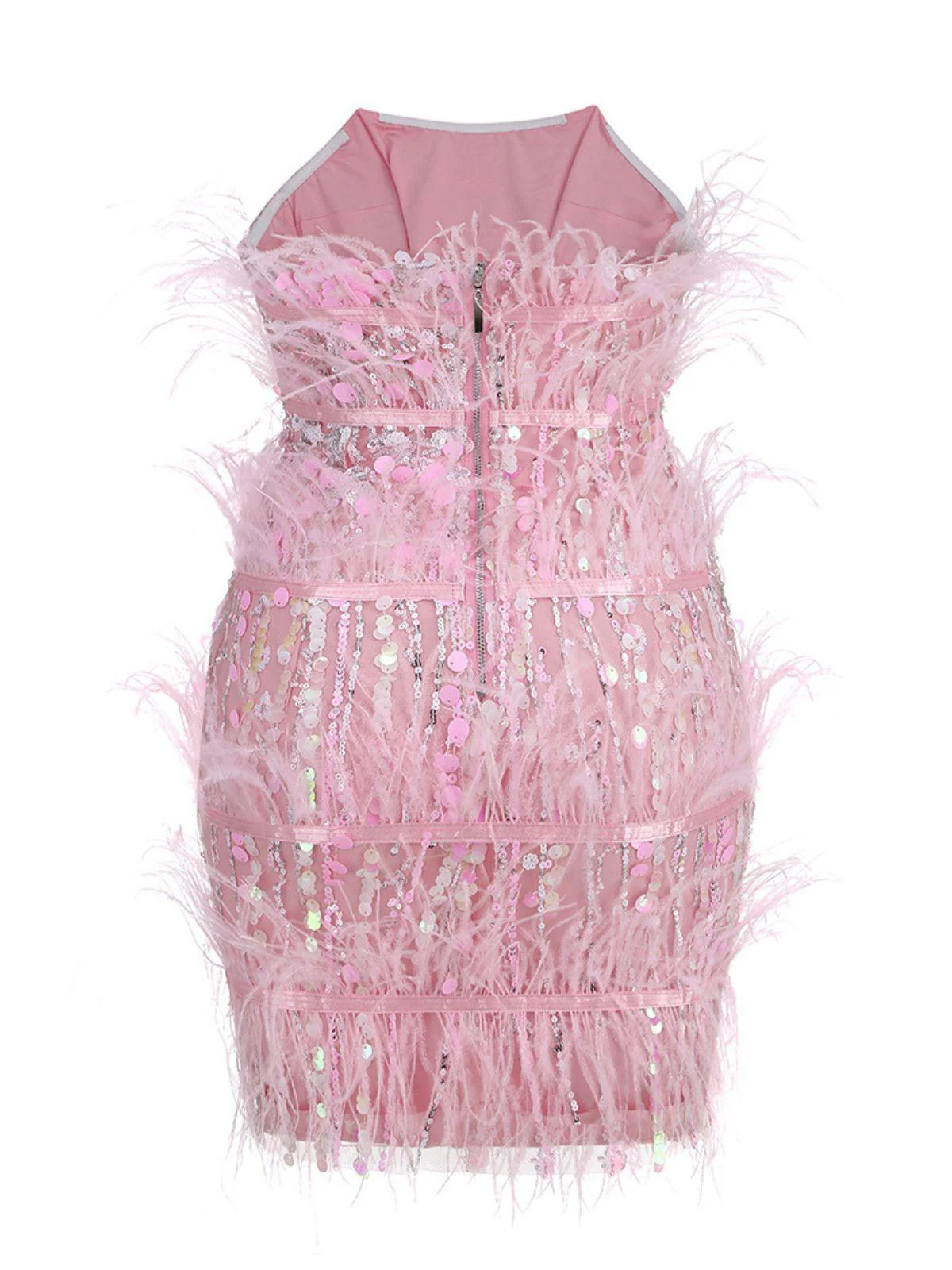 Senara Strapless Sequin Feather Mini Dress - Image 7