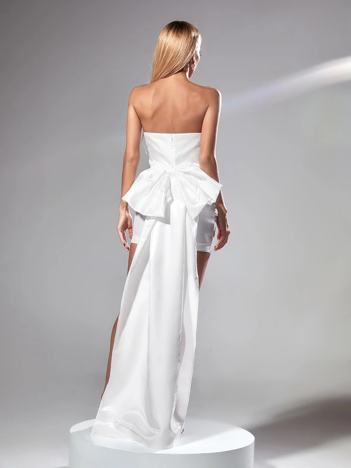 Siobhan Strapless Bow Ruched Mini Dress In White - Image 3