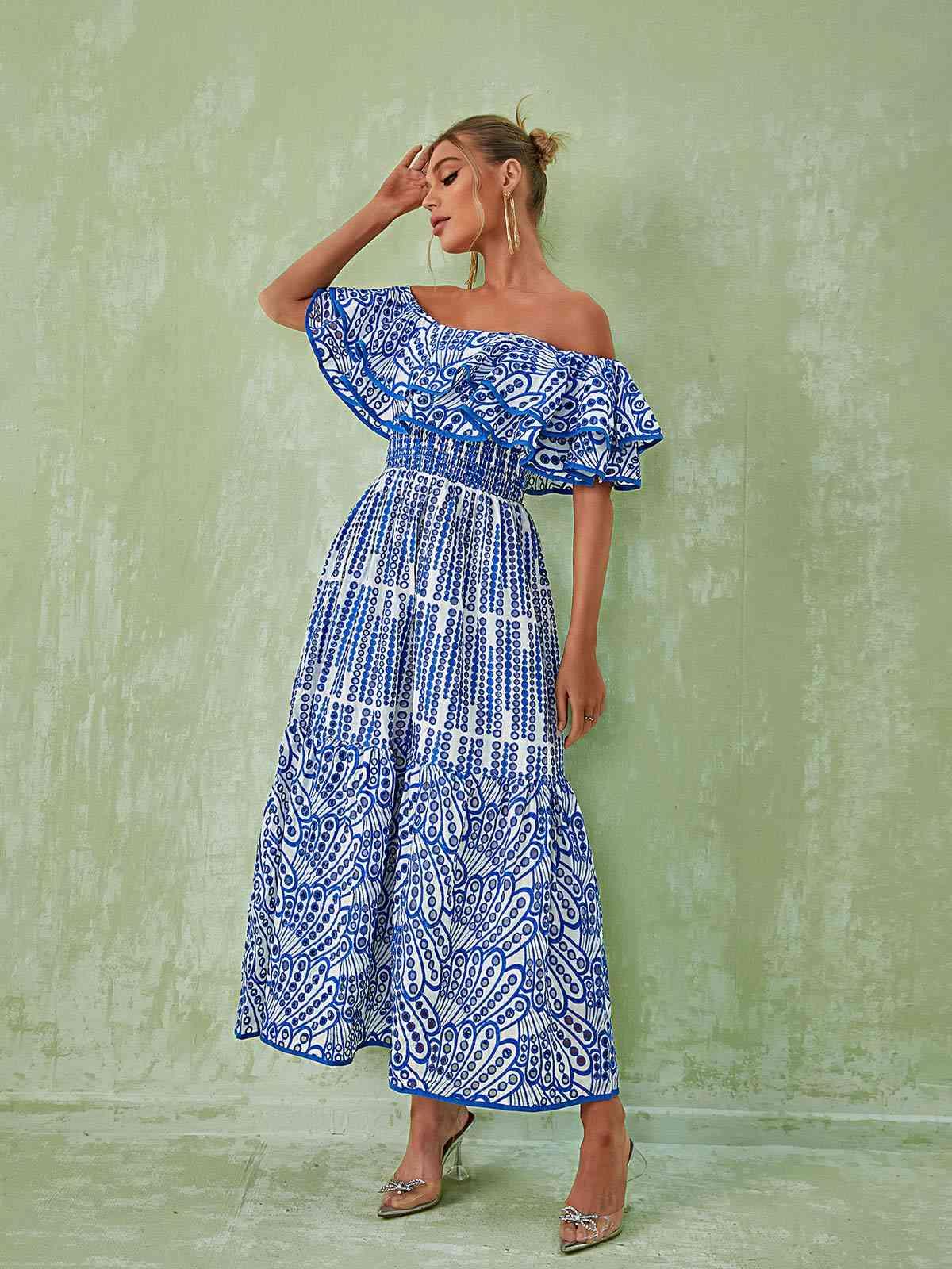 Soleil Off Shoulder Hollow Maxi Dress In Blue - Image 3