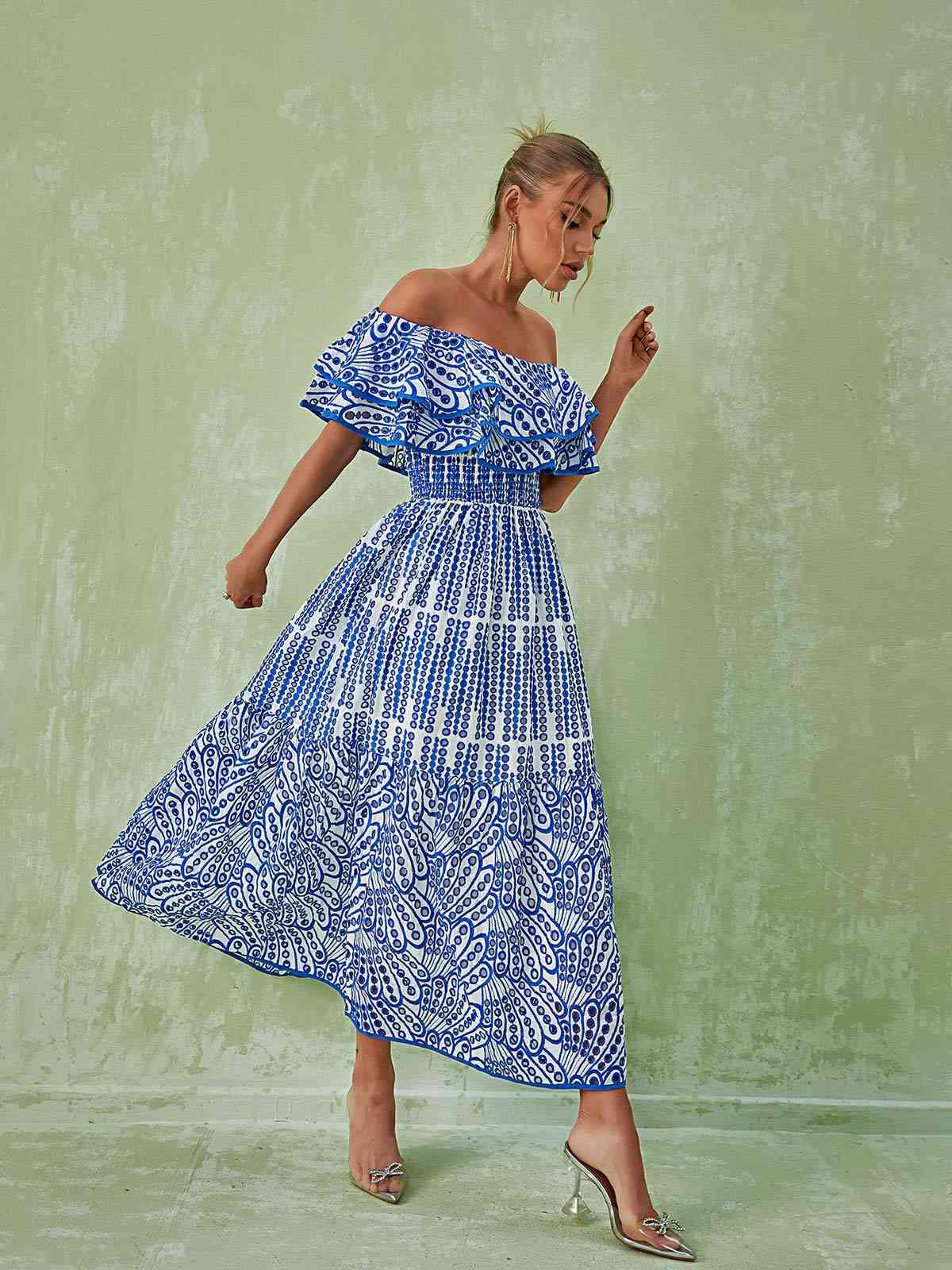 Soleil Off Shoulder Hollow Maxi Dress In Blue - Image 4