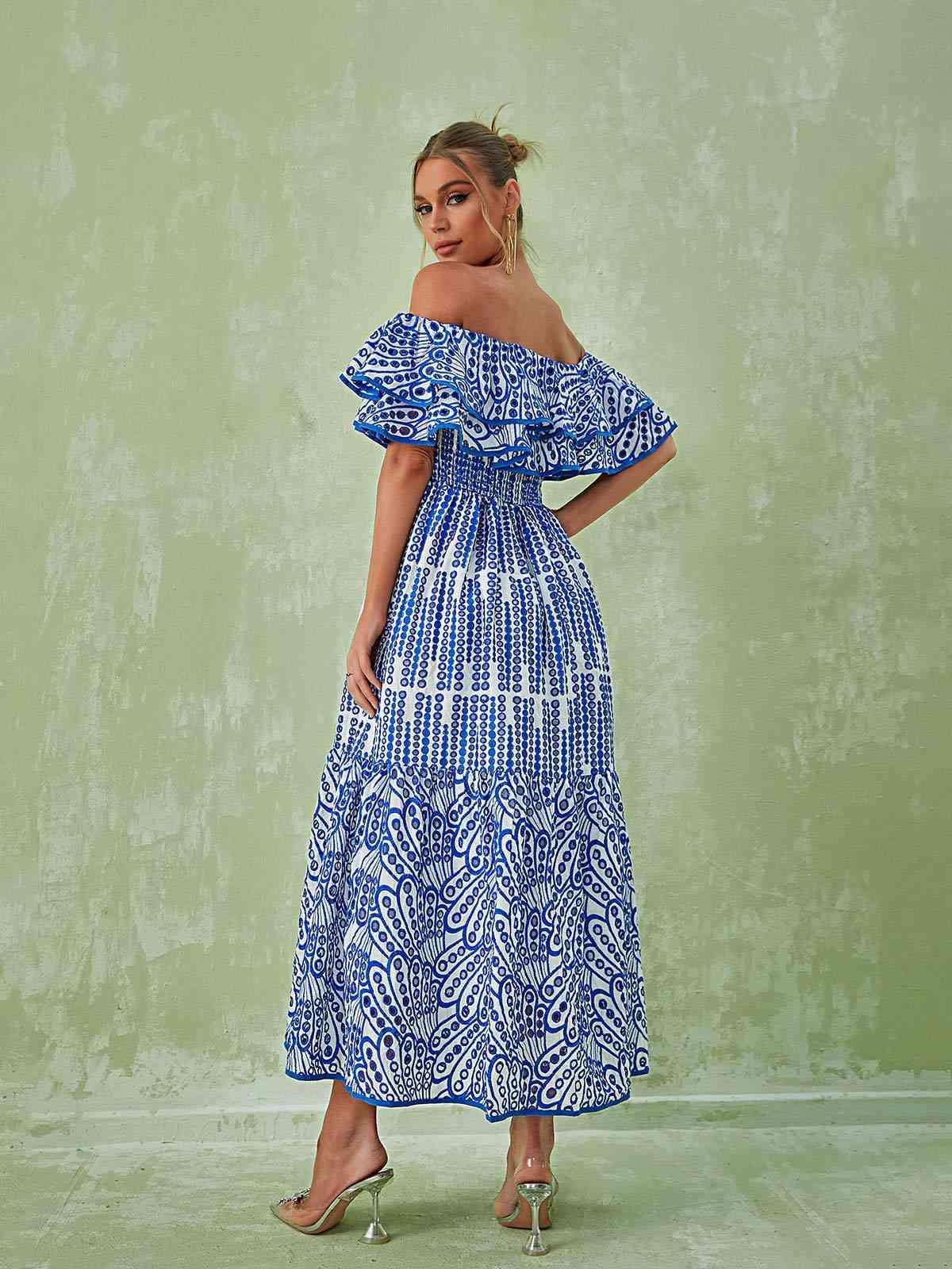 Soleil Off Shoulder Hollow Maxi Dress In Blue - Image 5