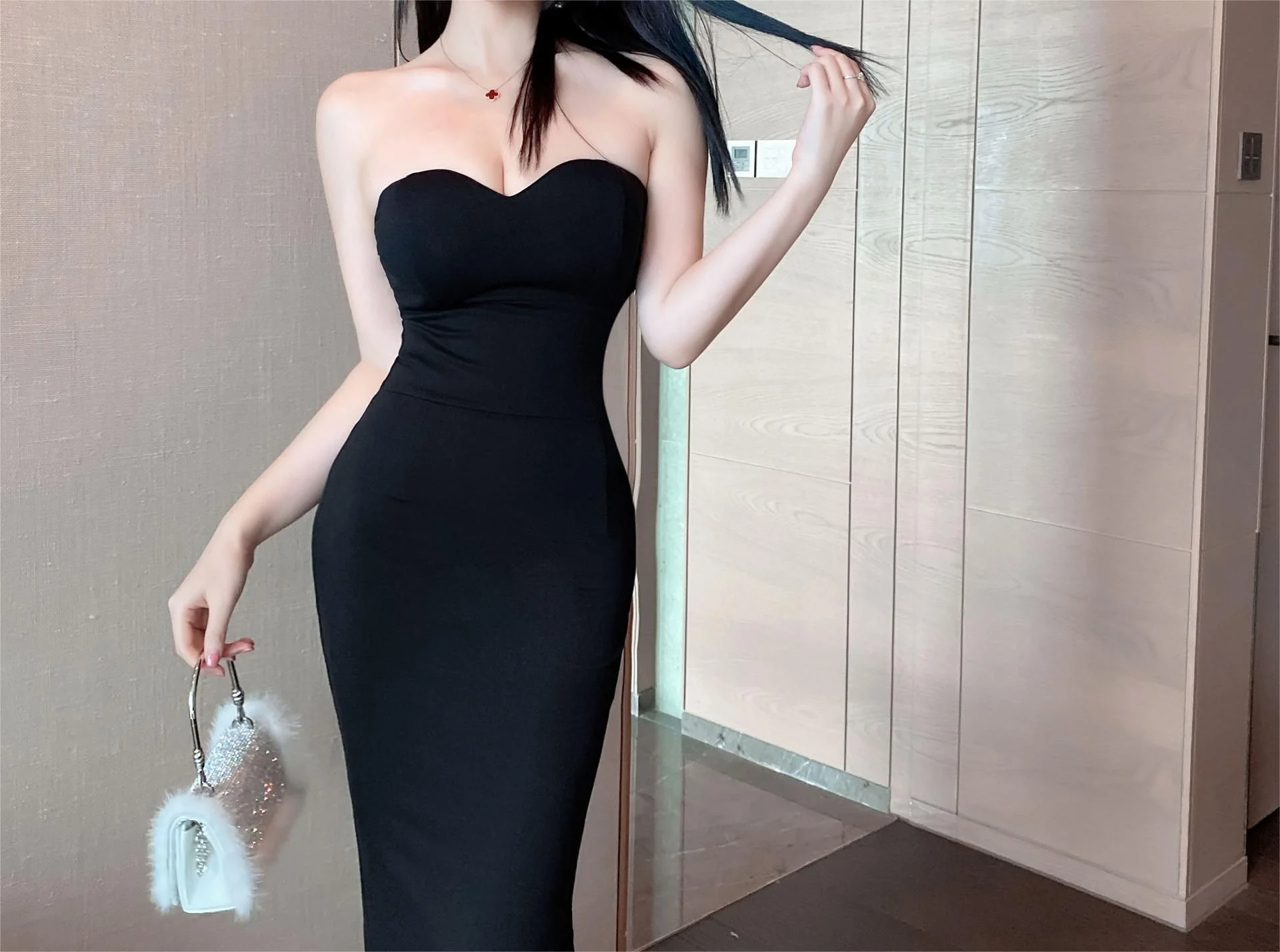 Sweetheart Strapless Bodycon Maxi Prom Formal Dress - Black - Image 3