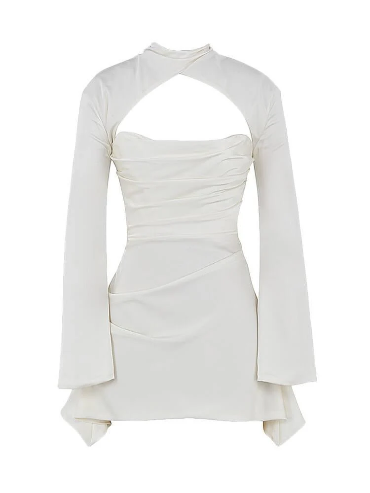 Sybil Satin Mini Dress In Ivory - Image 6