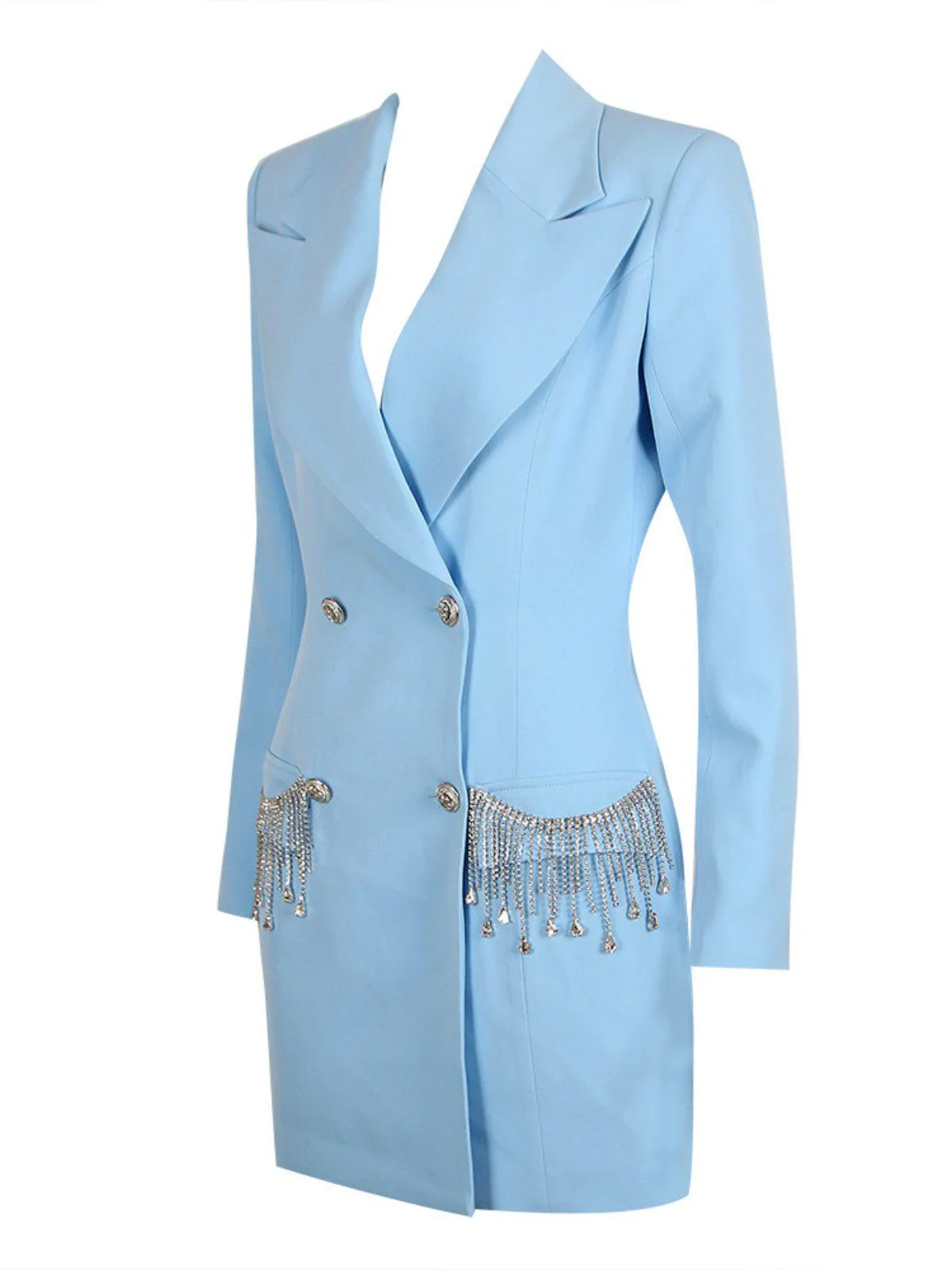 Verna Crystal Fringe Blazer Dress In Blue - Image 7