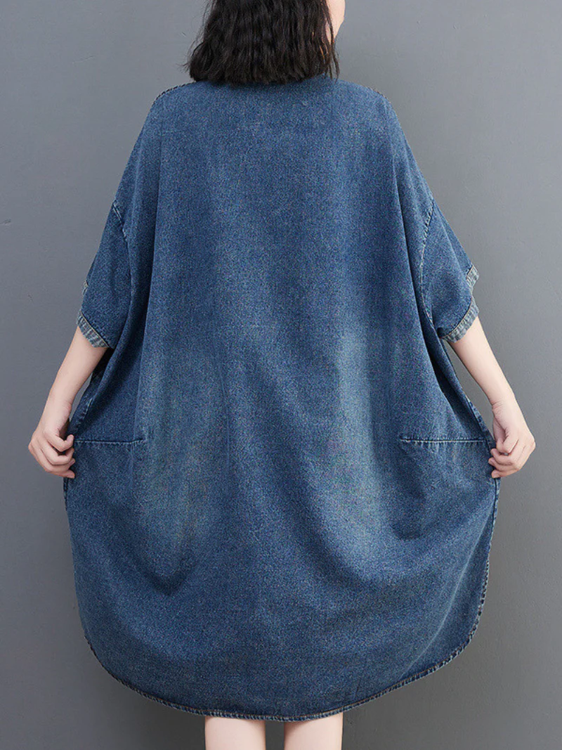 Summer Stylish Short Sleeves Loose Side Pocket With Denim Tops - Image 4