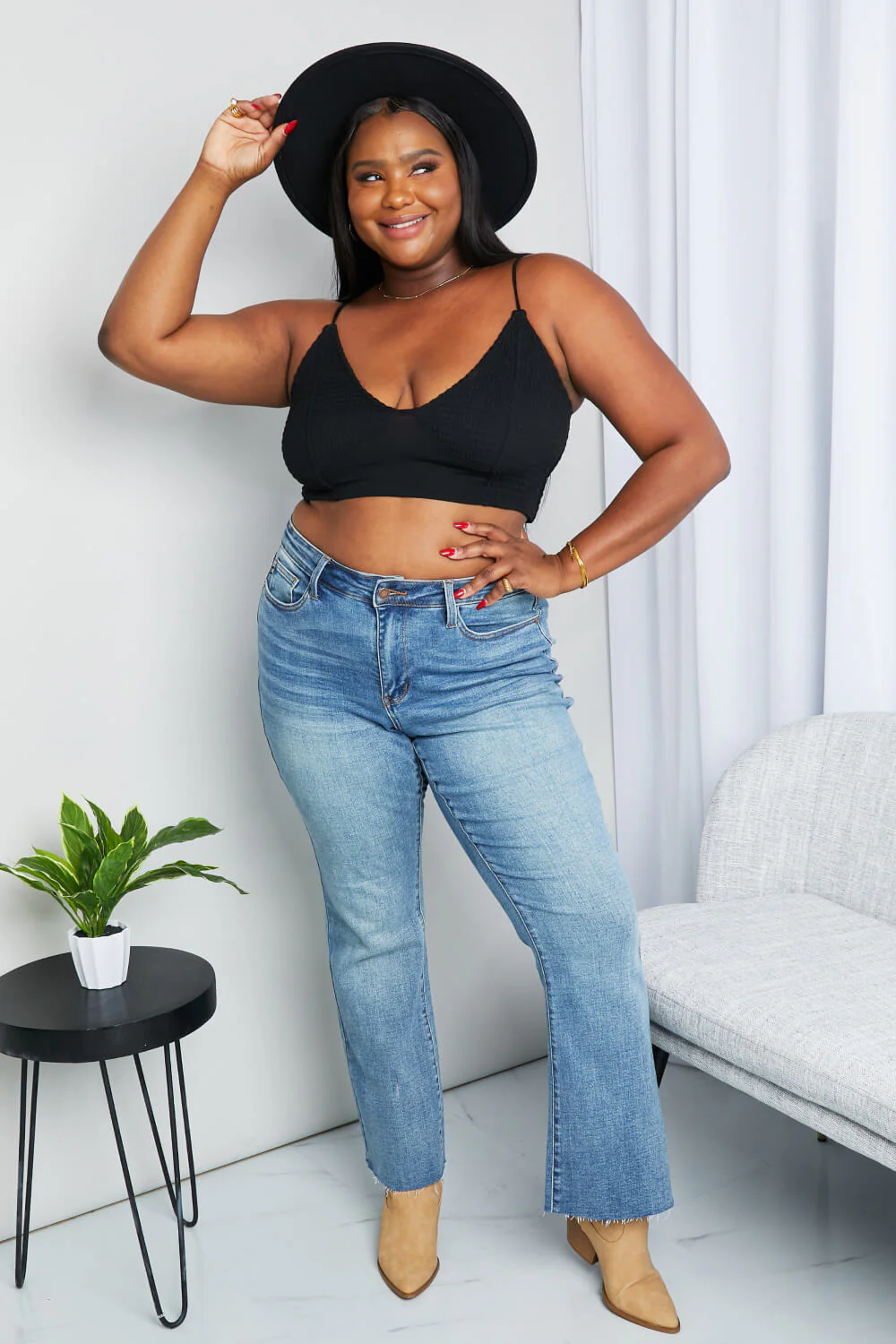 Zenana Full Size Textured Spaghetti Strap Bralette in Black - Image 4