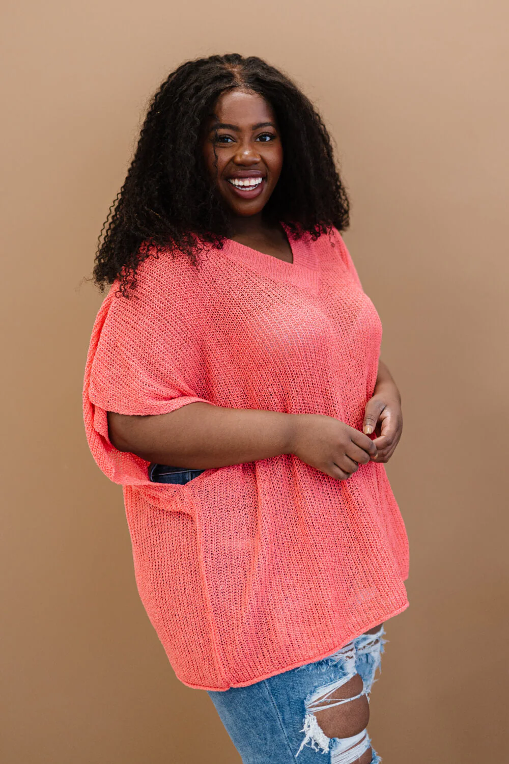 Zenana Lips Are Sealed Full Size Run Openwork Short-Sleeve Sweater - Image 4