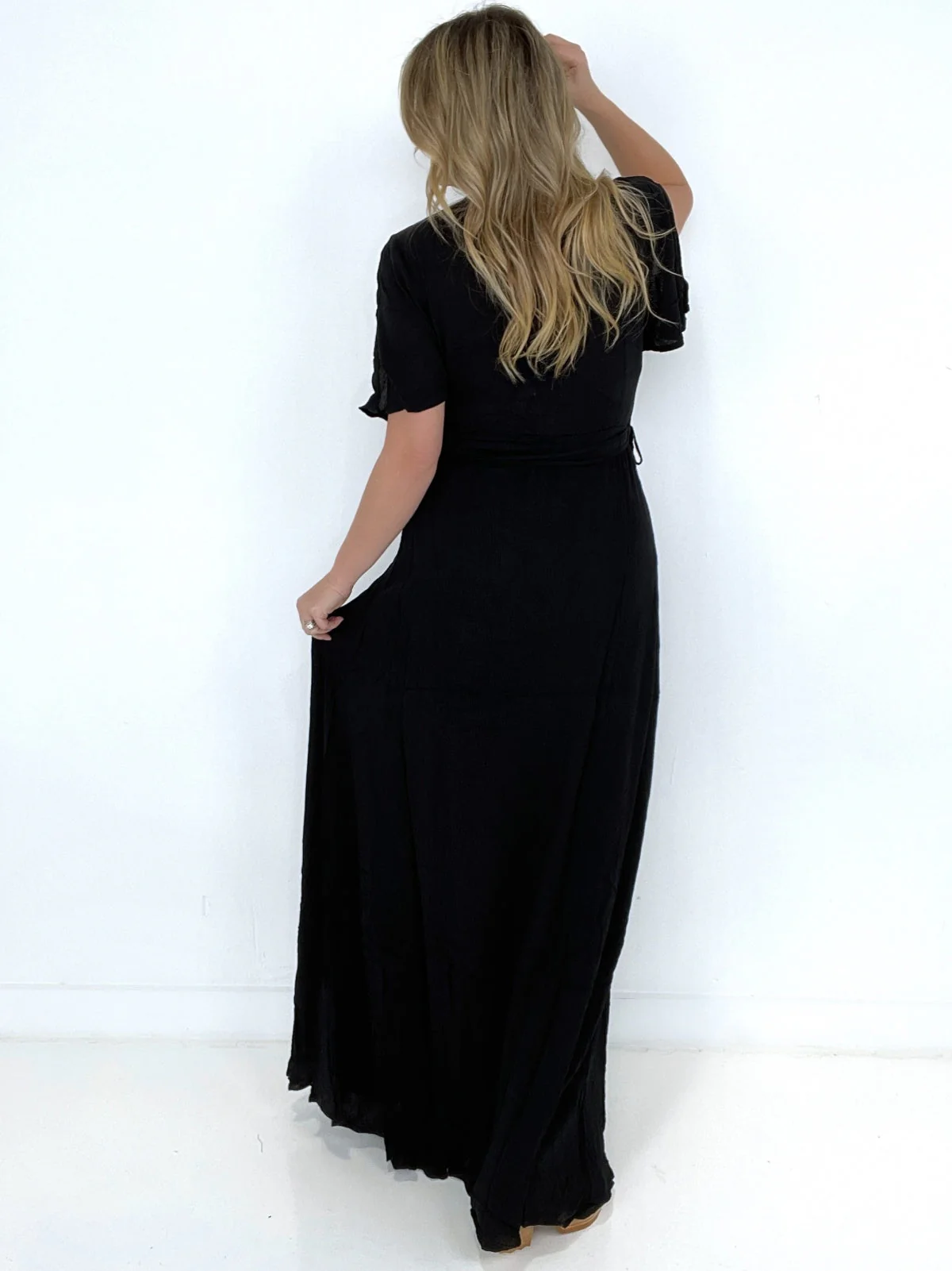 Zenana Woven Crinkle Gauze Wrap Tie Side Maxi Dress - Image 5