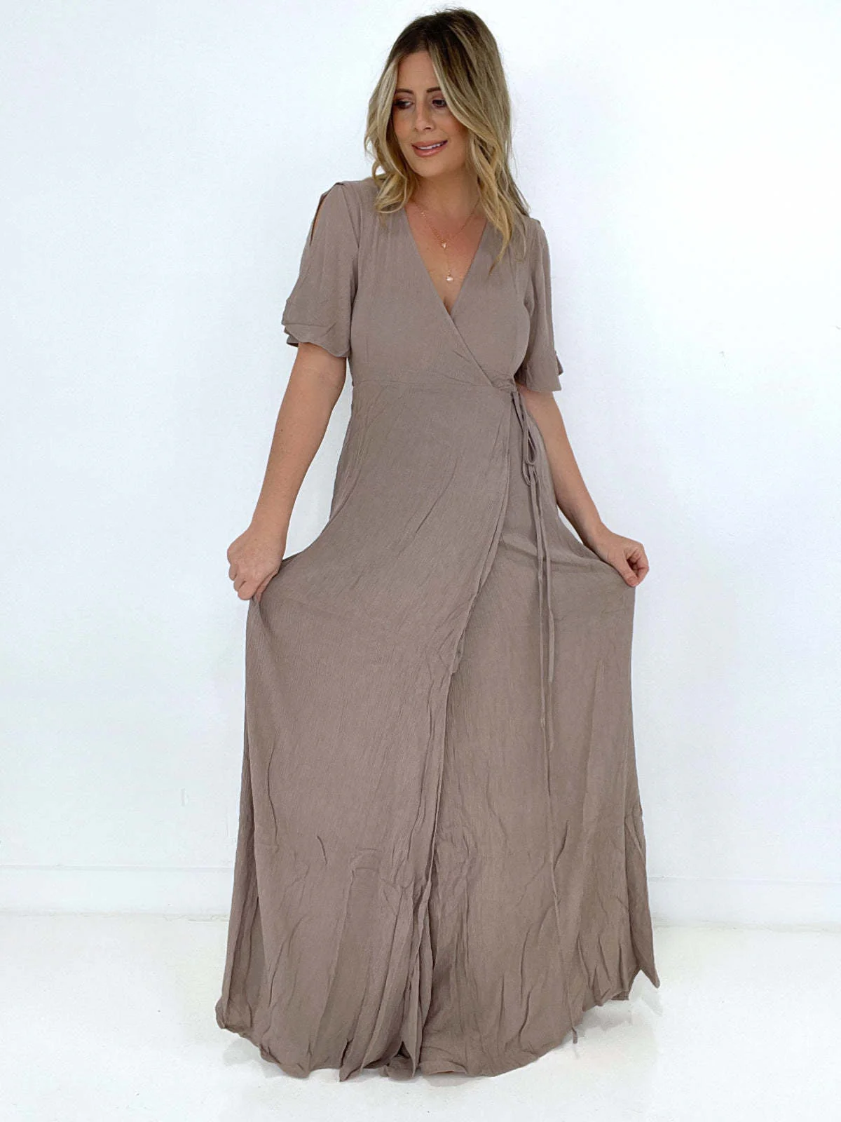 Zenana Woven Crinkle Gauze Wrap Tie Side Maxi Dress - Image 6