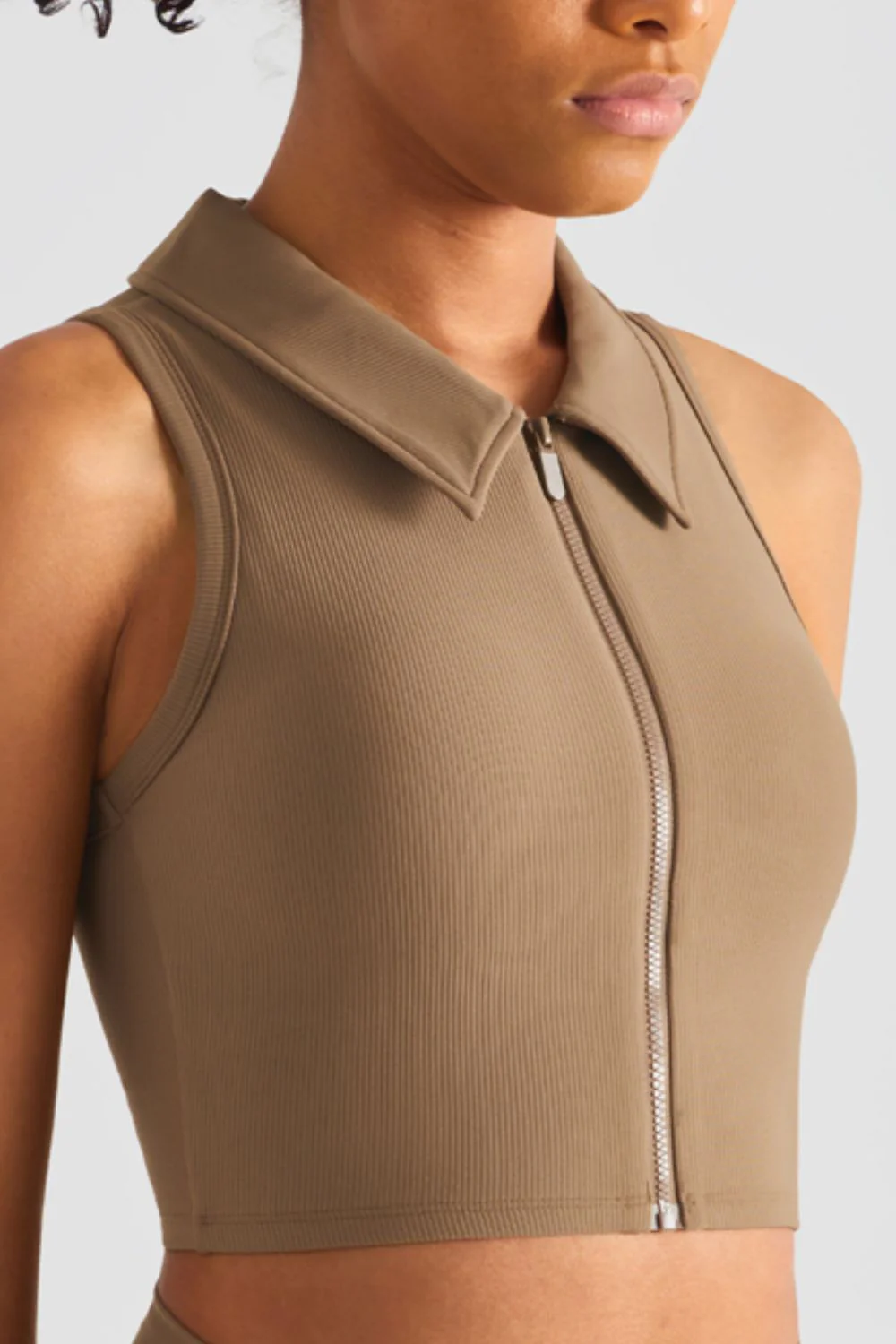 Zip Up Collared Cropped Sports Top - Image 10