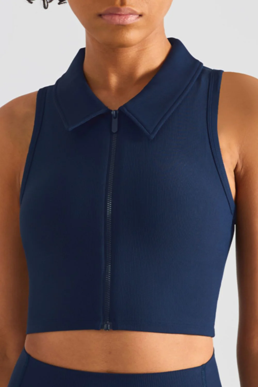 Zip Up Collared Cropped Sports Top - Image 3