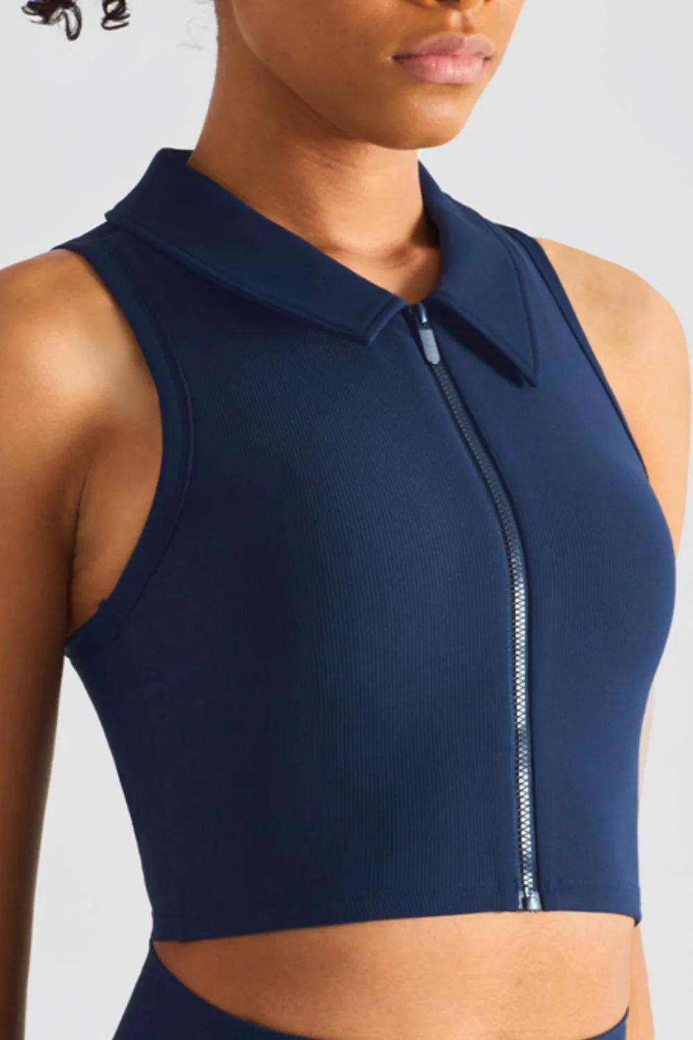 Zip Up Collared Cropped Sports Top - Image 4