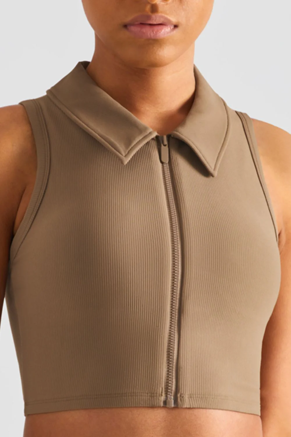 Zip Up Collared Cropped Sports Top - Image 8