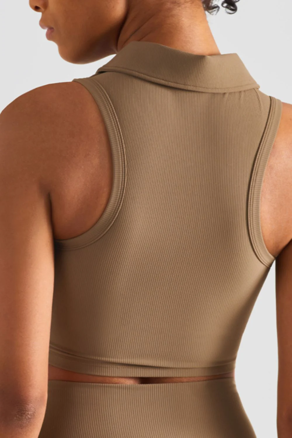 Zip Up Collared Cropped Sports Top - Image 9