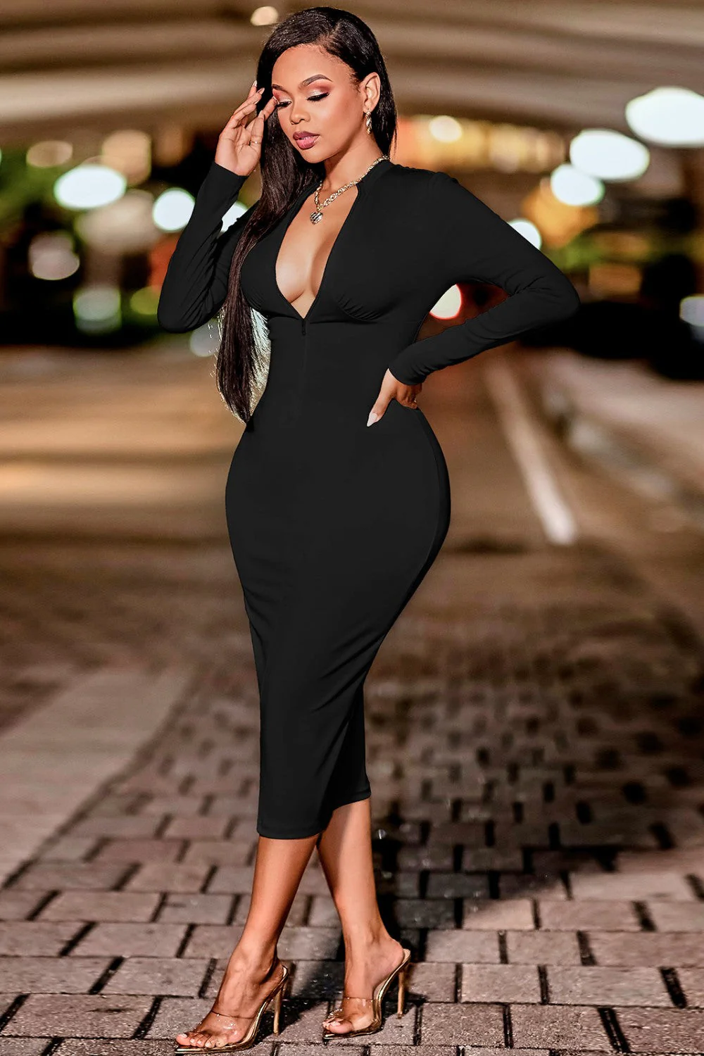 Zip Up Cutout Drawstring Detail Dress - Image 8