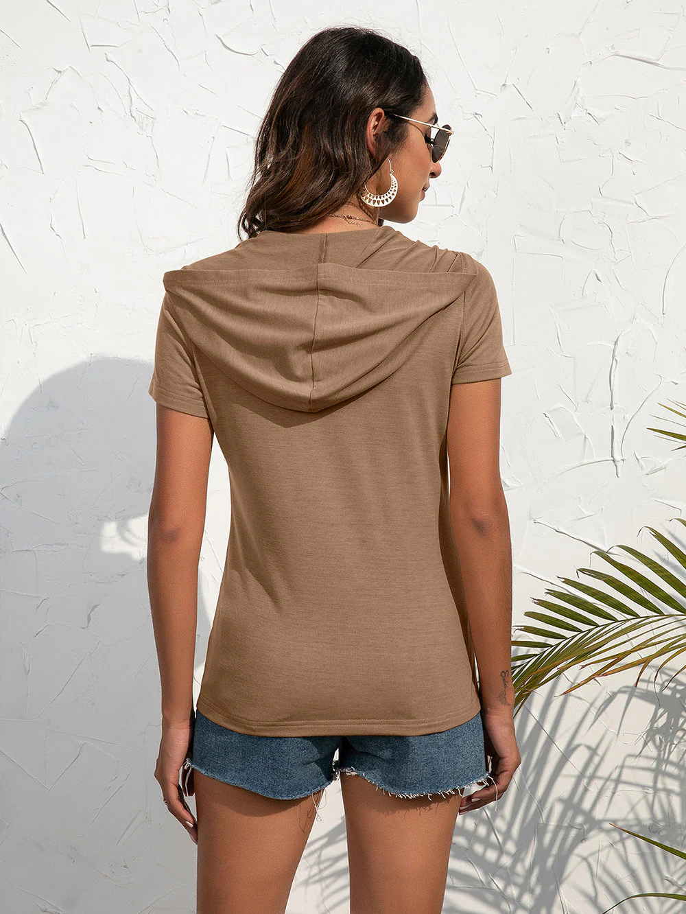 Zip Up Short Sleeve Hoodie with Pockets - Image 4