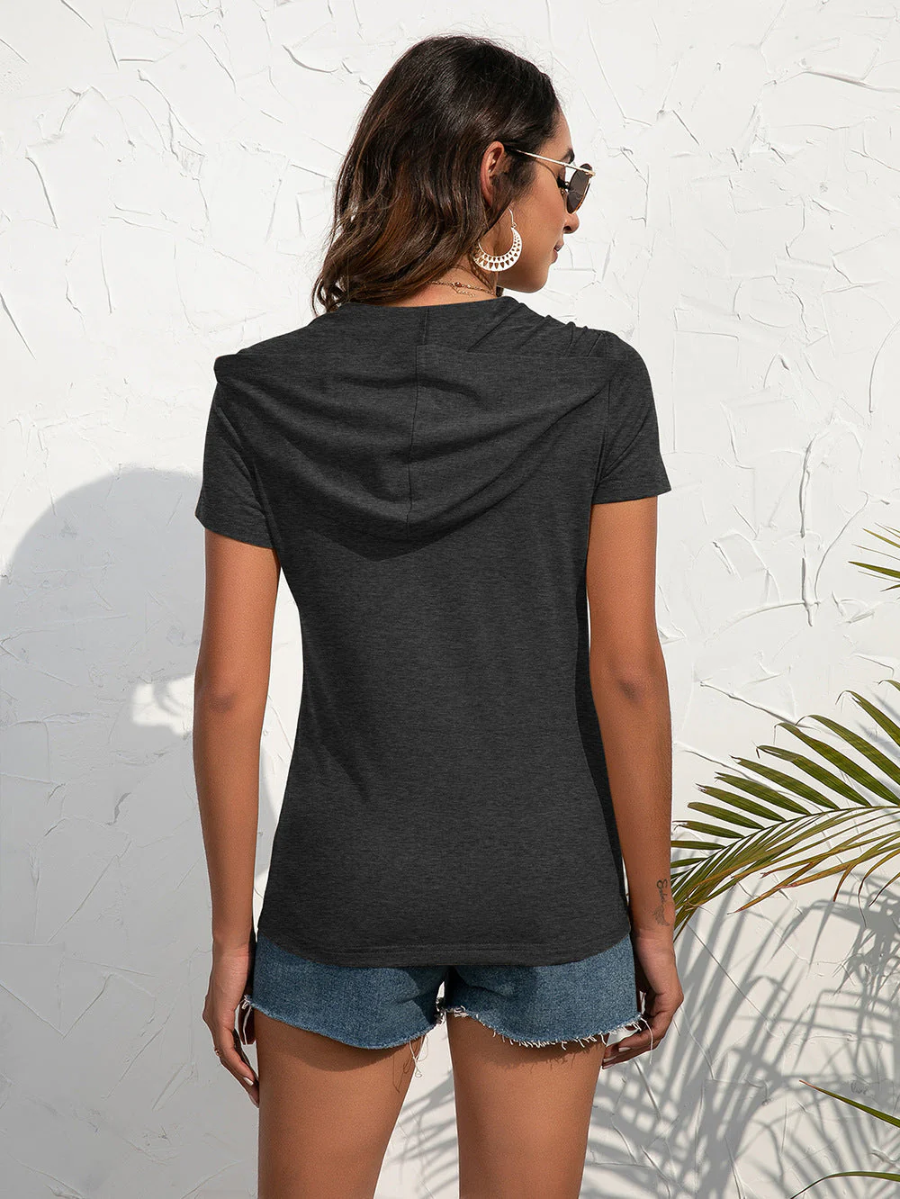 Zip Up Short Sleeve Hoodie with Pockets - Image 8